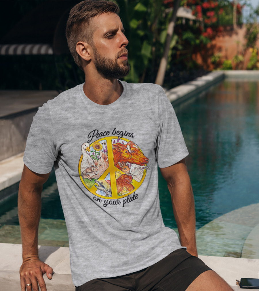 Peace Begins On Your Plate Animal Harmony Peace Sign T-Shirt