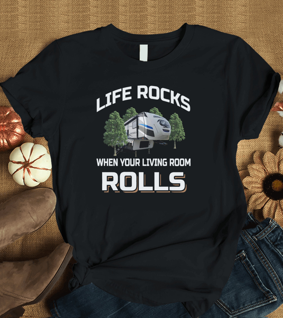 LIFE ROCKS WHEN YOUR LIVING ROOM ROLLS Cherokee Arctic Wolf T-Shirt
