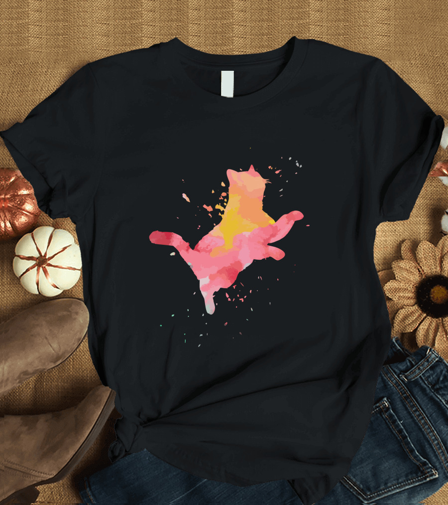 Colorful Minimalist Cat Splash Design Fashion T-Shirt