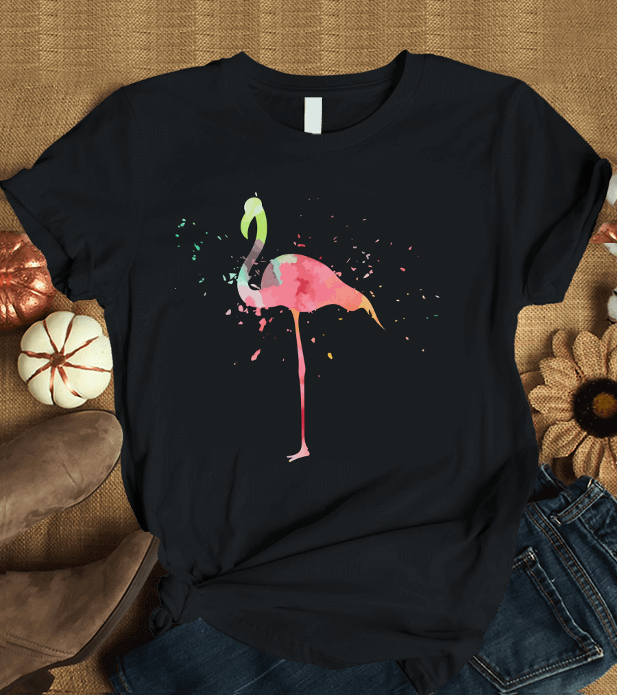 Heron Flamingo Watercolor Splash T-Shirt