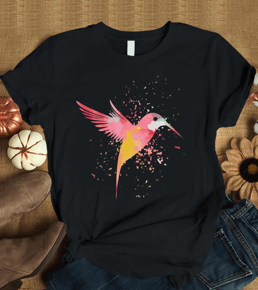 Hummingbird Feeder Colorful Minimalist Art Fashion Bird Splatter T-Shirt