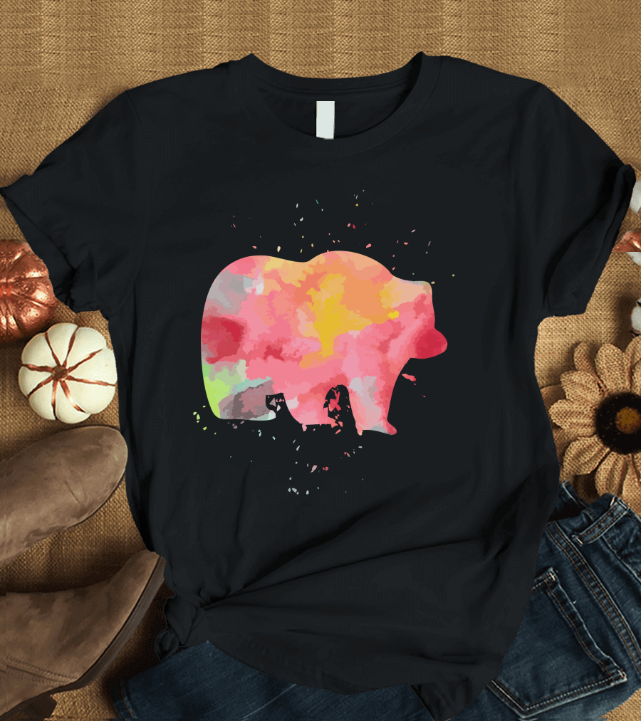 Panda Bear Silhouette with Vibrant Splatter T-Shirt