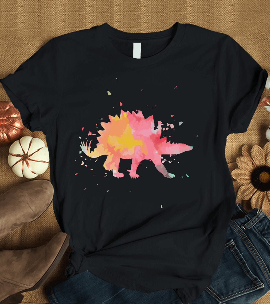 Stegosaurus Dino Colorful Minimalist Fashion Vibrant Watercolor T-Shirt