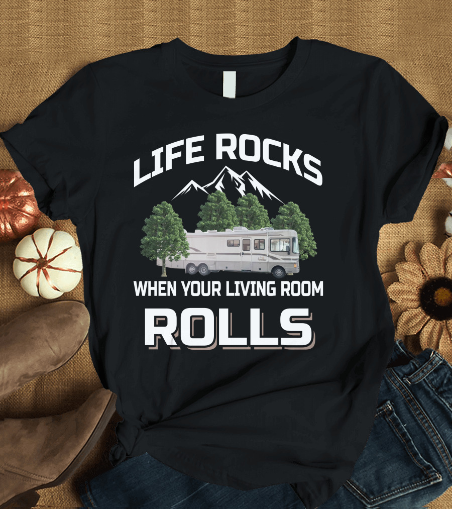 Life Rocks When Your Living Room Rolls 1997 Fleetwood Bounder 34v Mountain Adventure T-Shirt