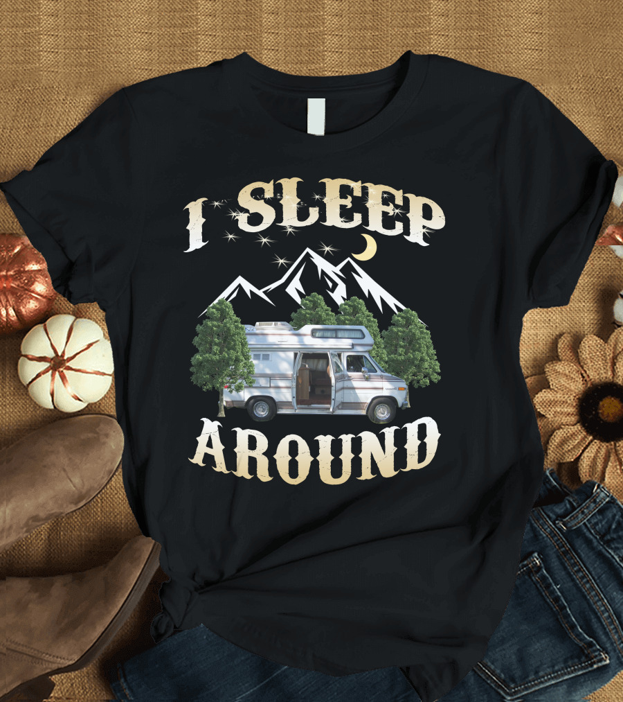 I SLEEP AROUND Dodge Van Night Mountain Adventure T-Shirt