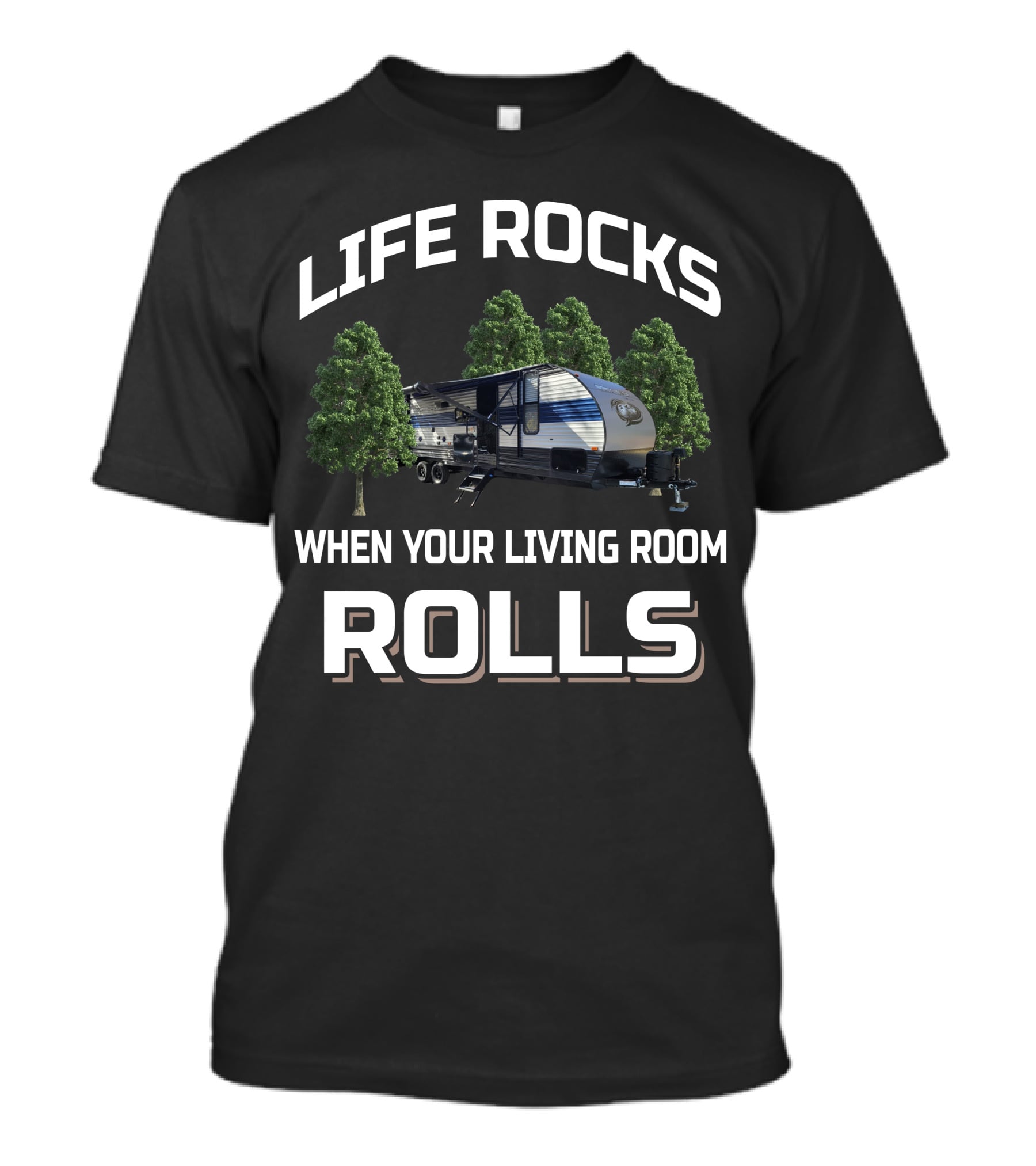 Life Rocks When Your Living Room Rolls Rv Camper Outdoors Grey Wolf T-Shirt