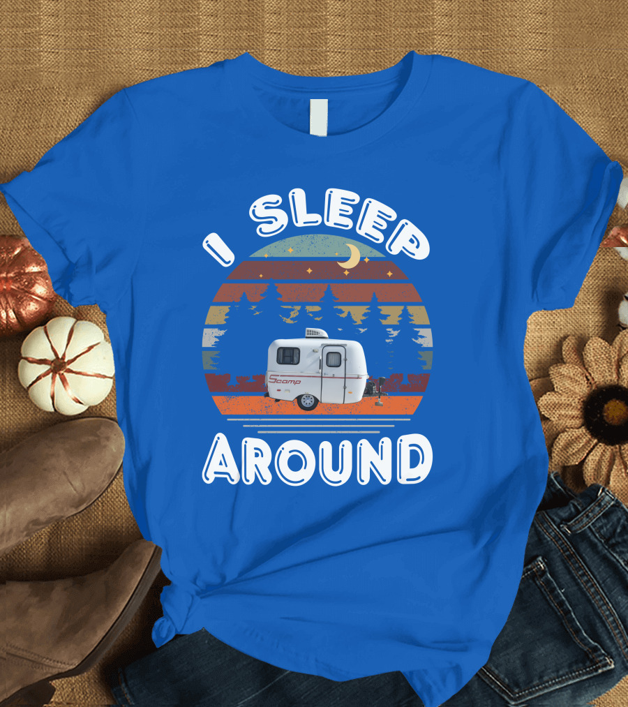 I Sleep Around Scamp Travel Trailers Night Trees Moon Stars T-Shirt