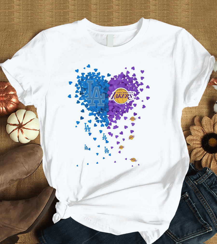Los Angeles Lakers and LA Dodgers Heart T-Shirt