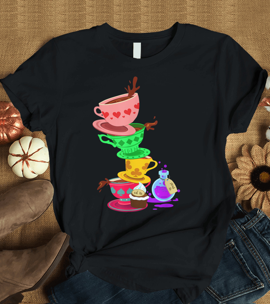 Tea Cups Alice Wonderland Tea Party Potion Card T-Shirt