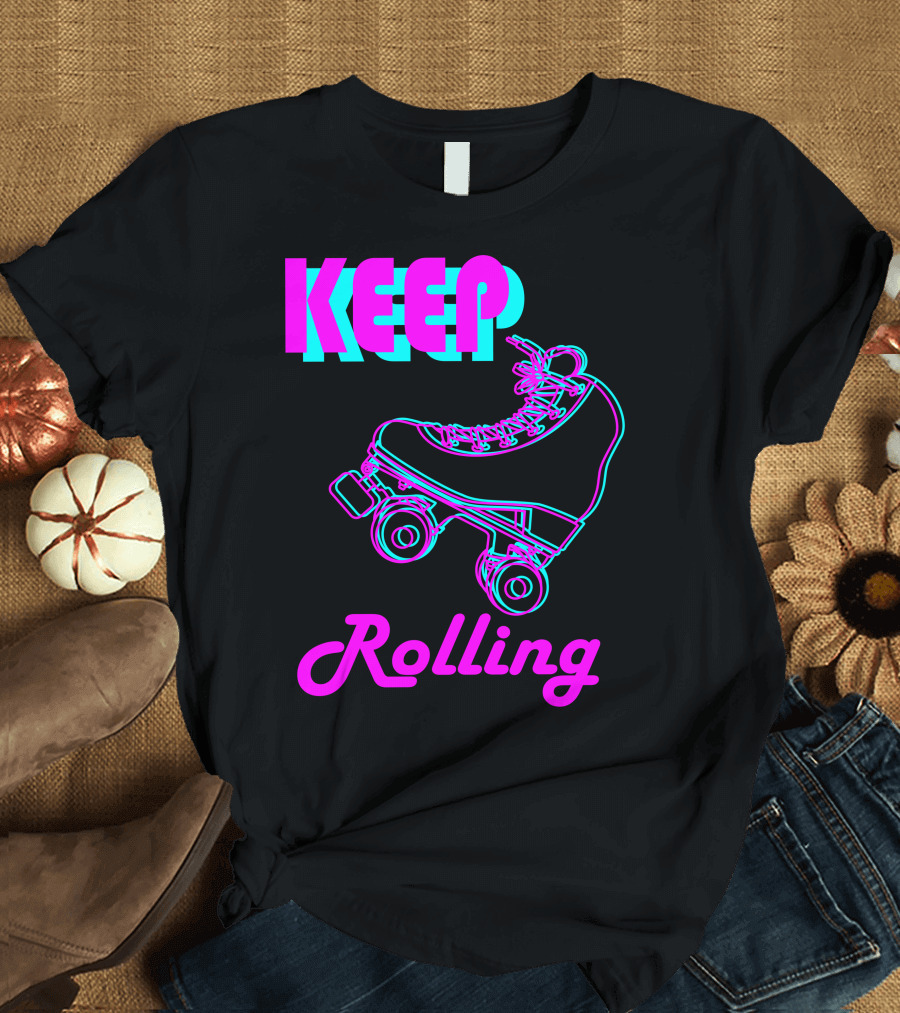 Keep Rolling Neon 80s Roller Skate T-Shirt