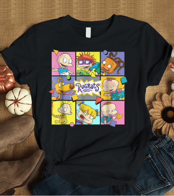 T-Shirt: Rugrats Characters Collage with Logo and Geometric Shapes T-Shirt Rugrats Characters Collage with Logo and Geometric Shapes T-Shirt