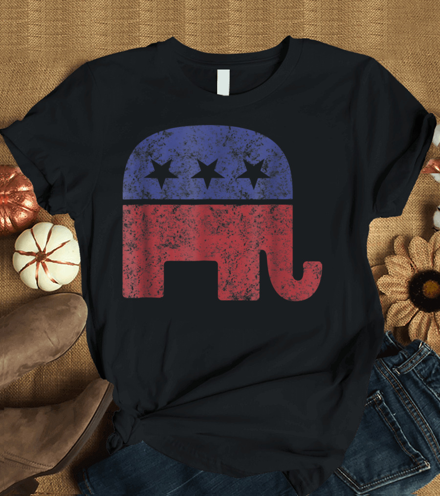 Republican Elephant Vintage Style Red Blue Stars T-Shirt