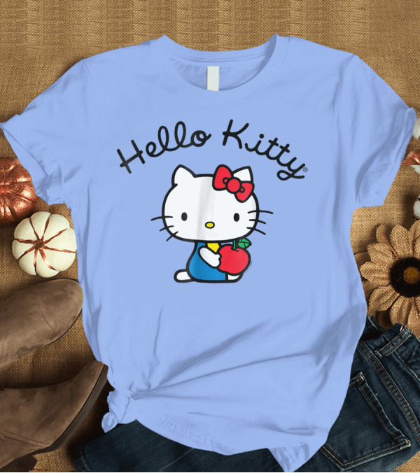 T-Shirt: Hello Kitty Retro Sitting with Red Apple T-Shirt Hello Kitty Retro Sitting with Red Apple T-Shirt