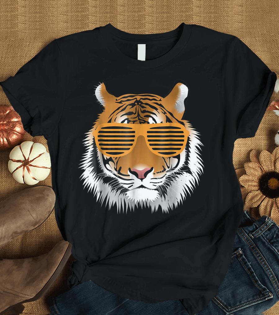 Birthday For Boy Cool Tiger Striped Animal Sunglasses Party T-Shirt
