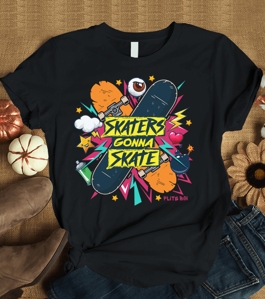 Skaters Gonna Skate Flite Boi Eyeball Star Heart Spray Cloud Lightning Burst T-Shirt