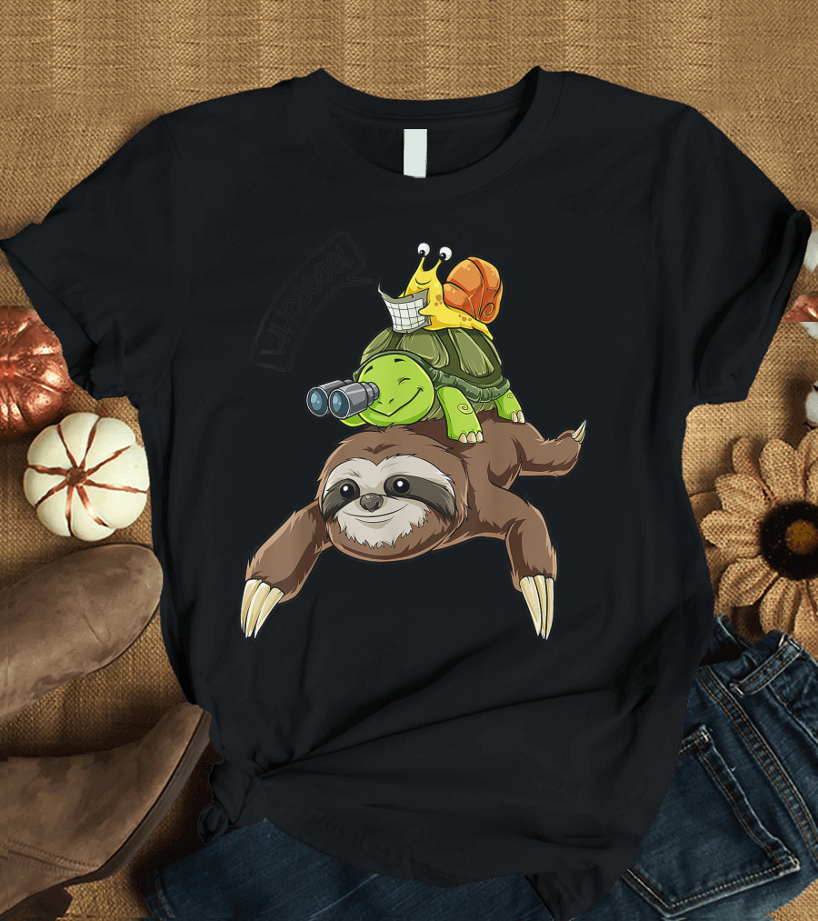 Sloth Turtle Snail Riding Piggyback Adventure Team Wheeeeeee T-Shirt