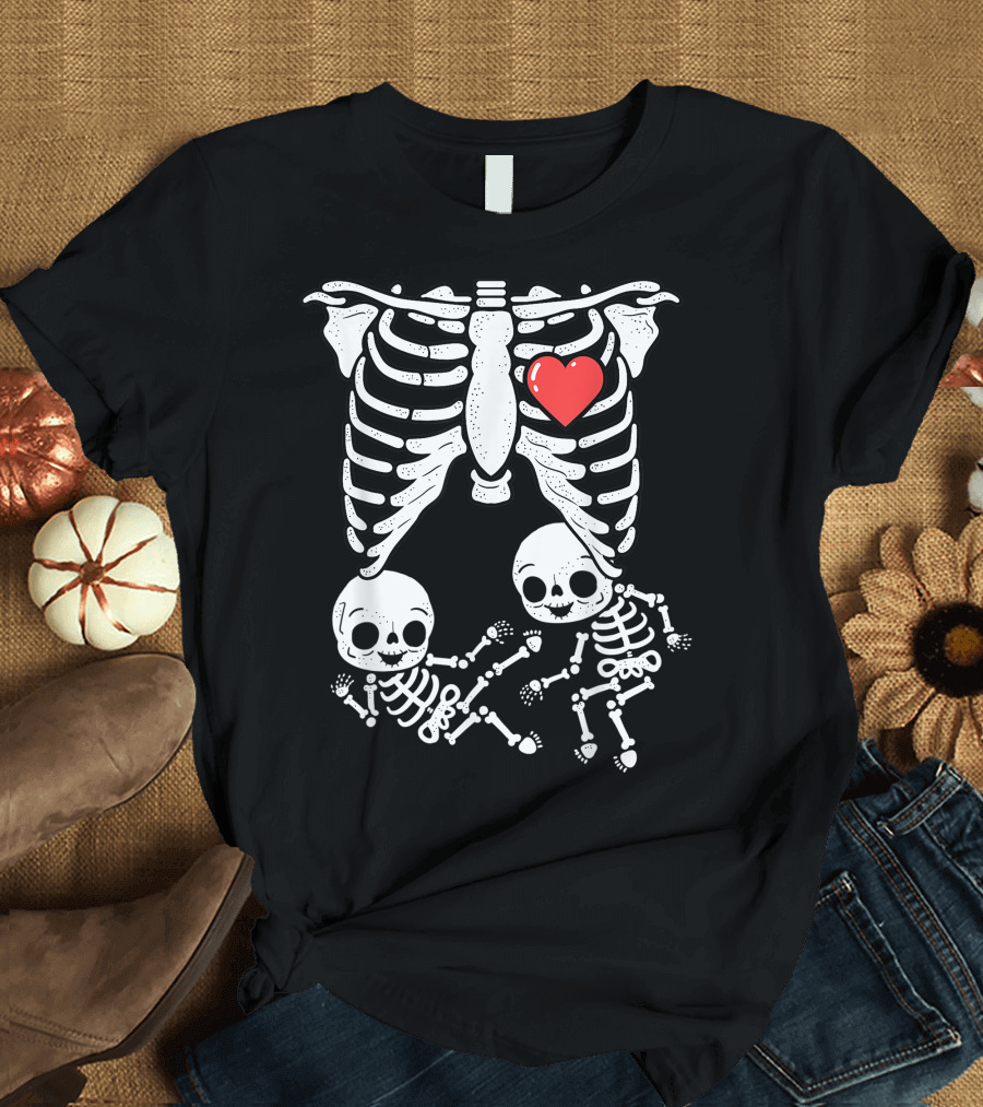 Skeleton Xray Pregnancy Announcement Boy Twins New Heart T-Shirt