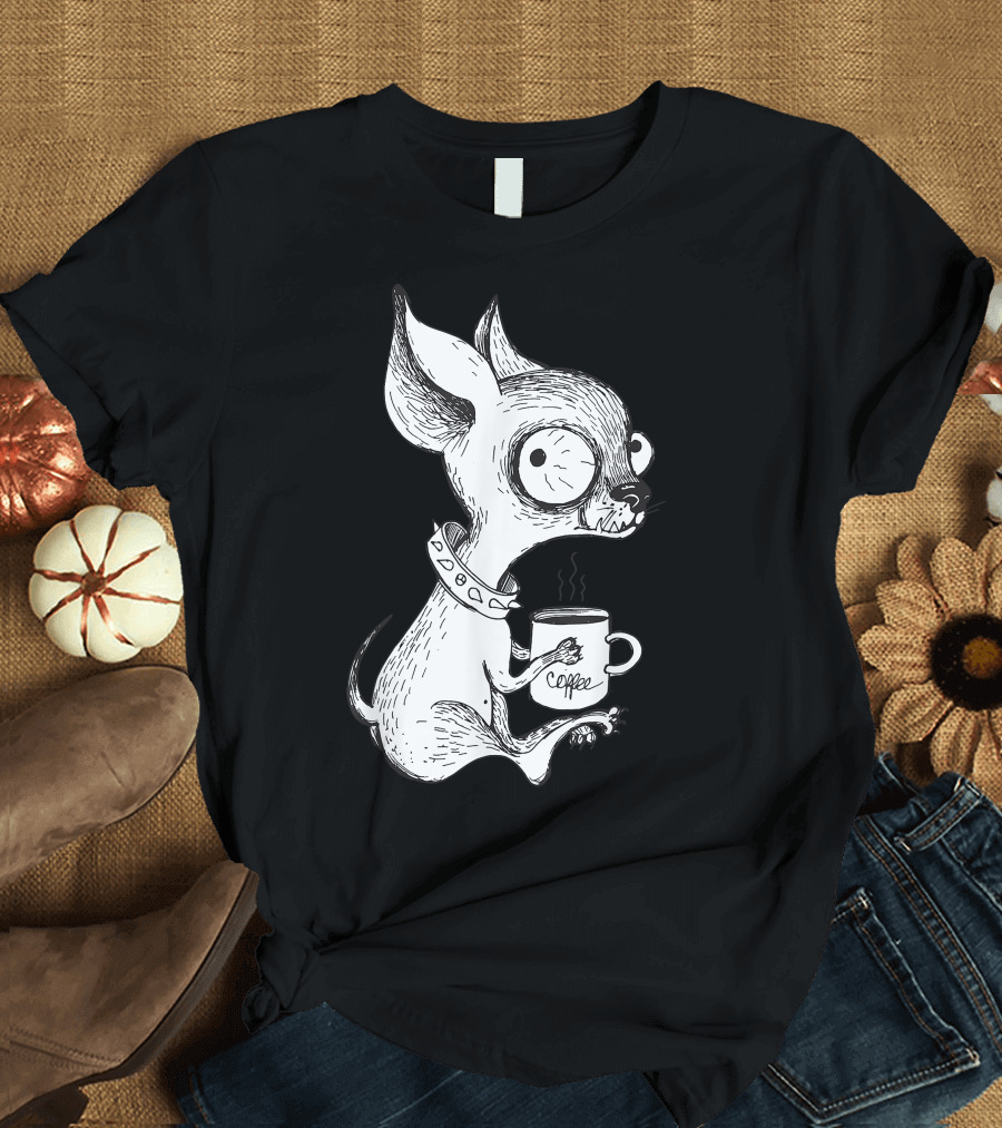Cute Unique Chihuahua Coffee Lover with Mug T-Shirt