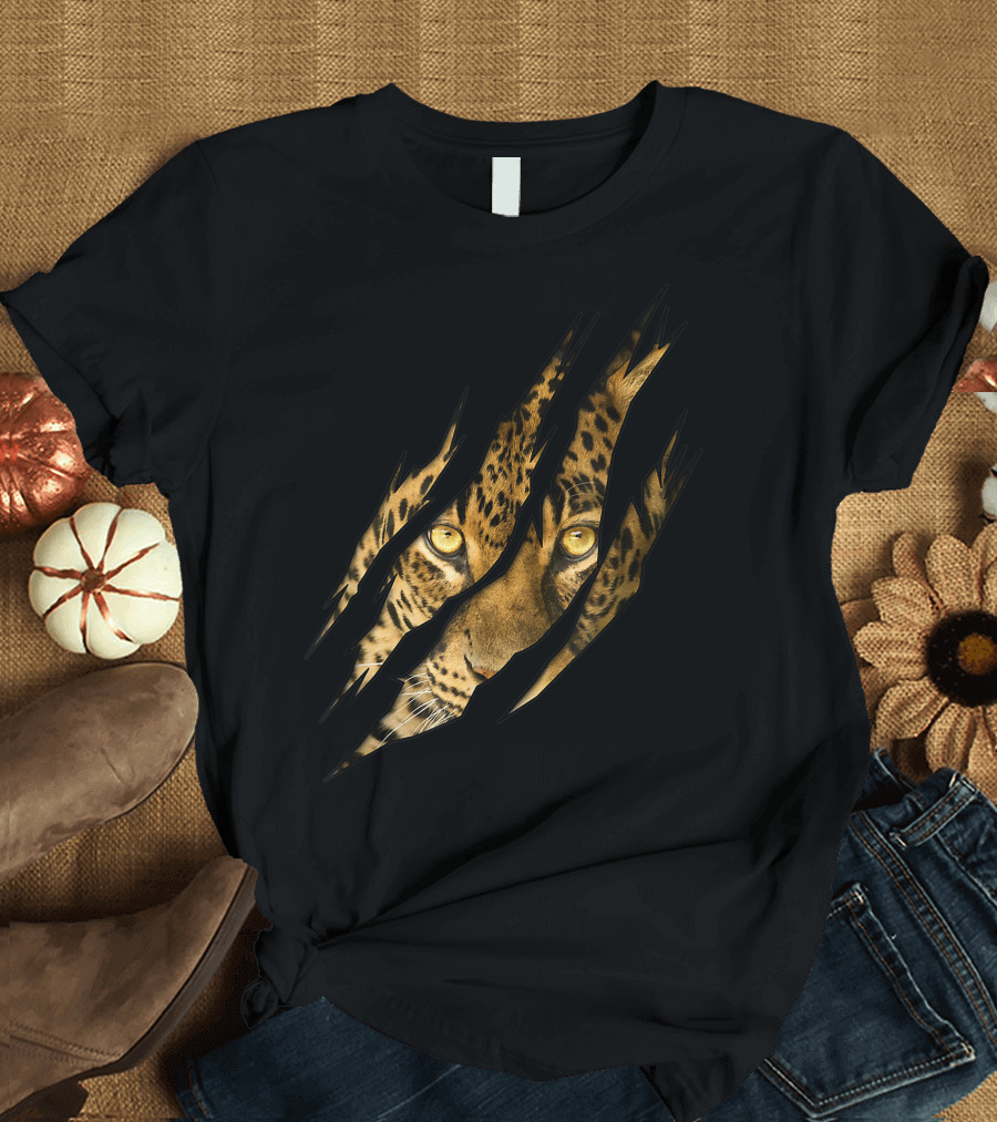 Leopard Face in Claw Marks Scratch T-Shirt