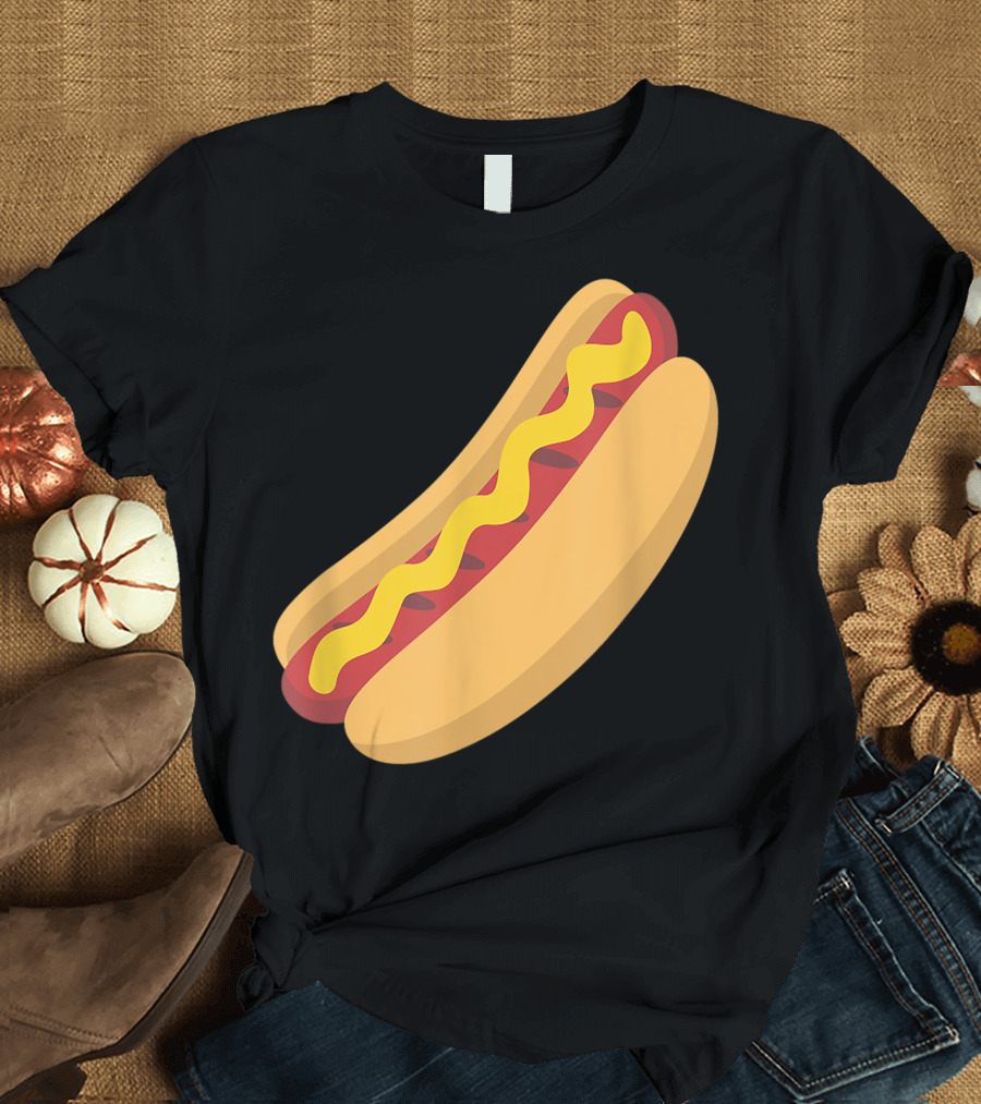 Emoji Hot Dog Sausage Drizzled Mustard Emoticon Baseball Sms T-Shirt