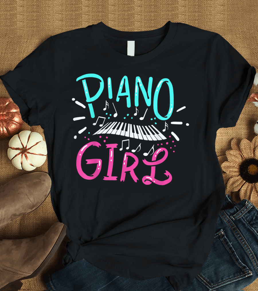 Piano Girl Pianist Music Notes Keyboard Melody T-Shirt