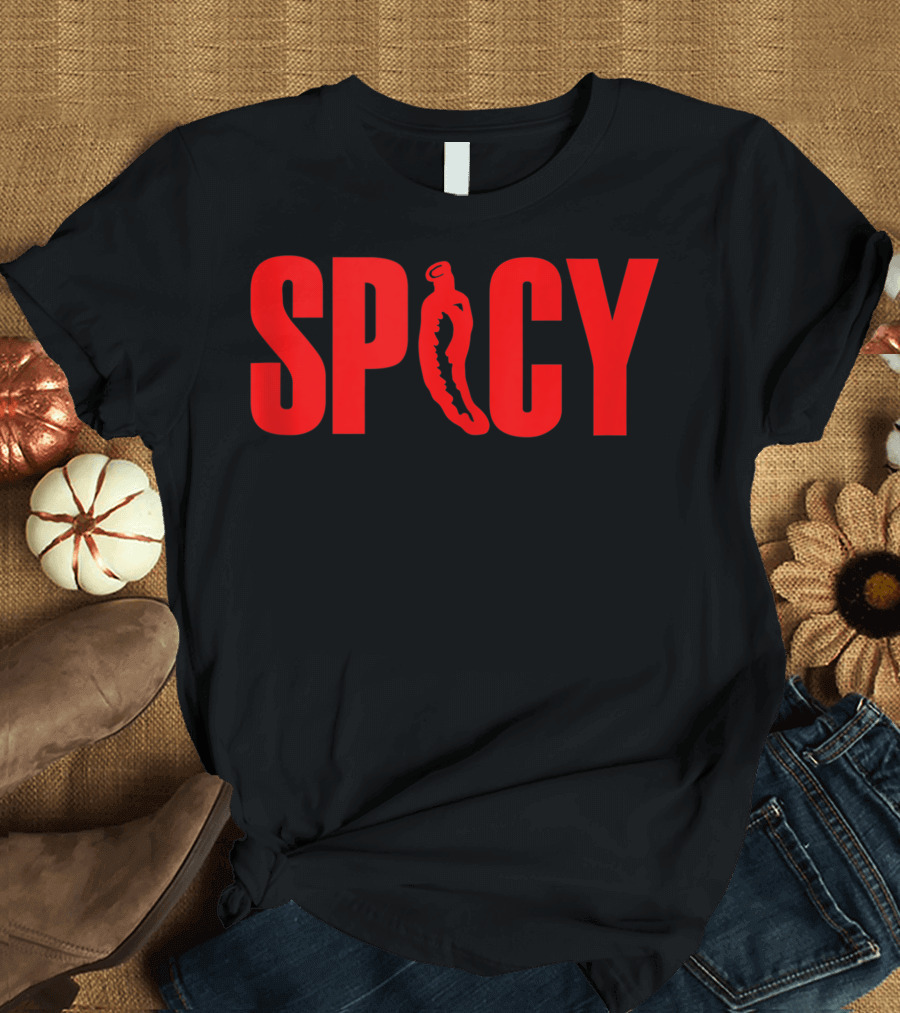 Spicy Chilli Pepper Flaming Hot Spicy Pepper Bold Red Typography T-Shirt