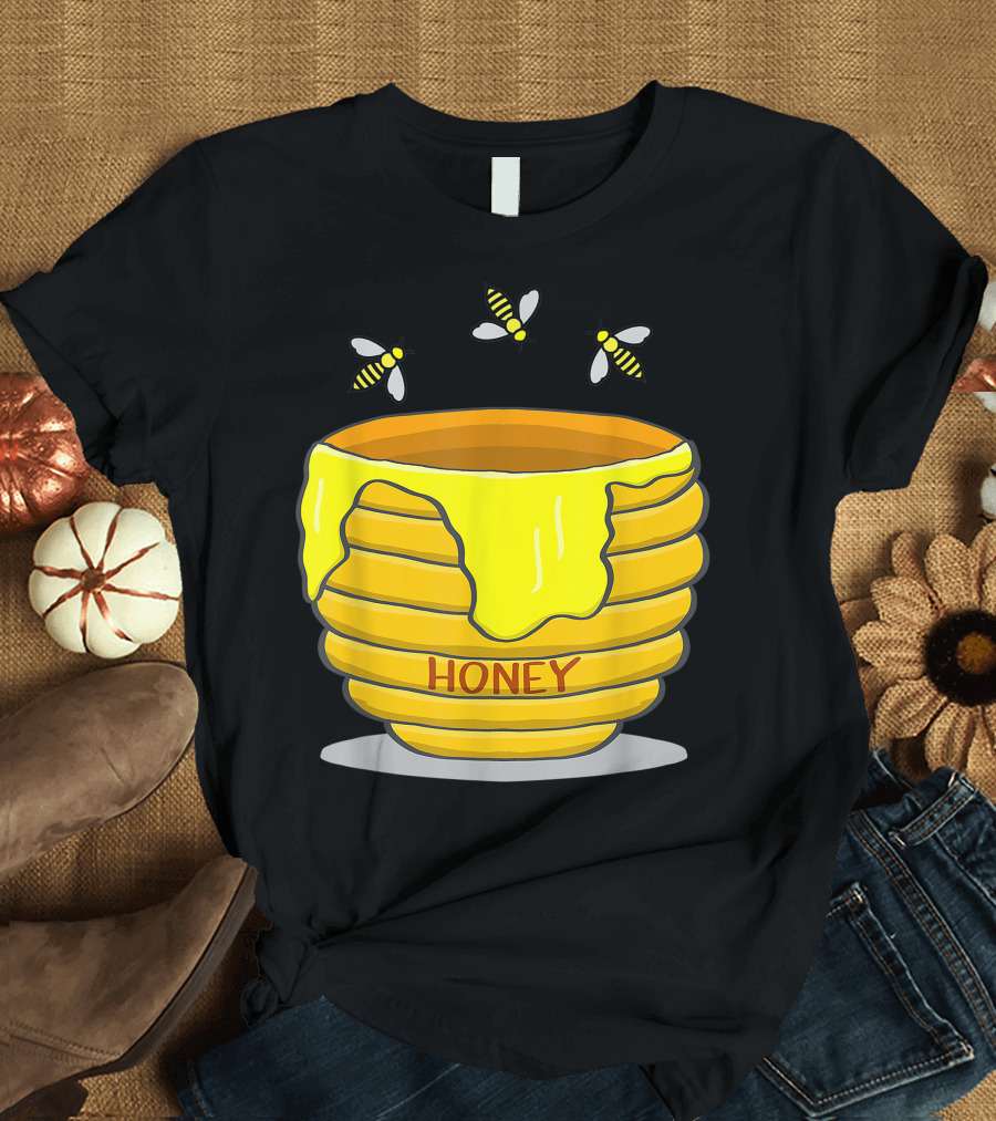 Honey Pot With Dripping Honey and Flying Bees T-Shirt