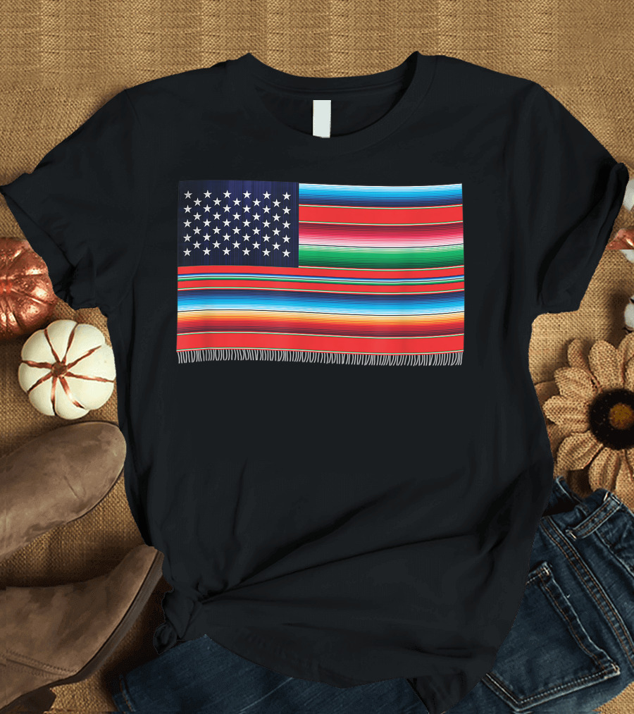 American Serape Blanket Stars and Stripes Flag T-Shirt
