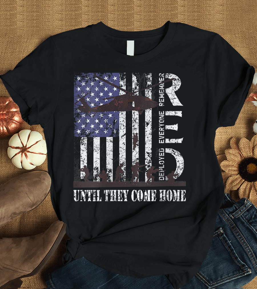 Red Until They Come Home Remember Everyone Deployed US Flag Army T-Shirt