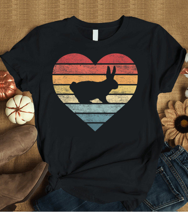 T-Shirt: Bunny Rabbit Lover Retro Vintage Farm Animals Striped Heart T-Shirt Bunny Rabbit Lover Retro Vintage Farm Animals Striped Heart T-Shirt