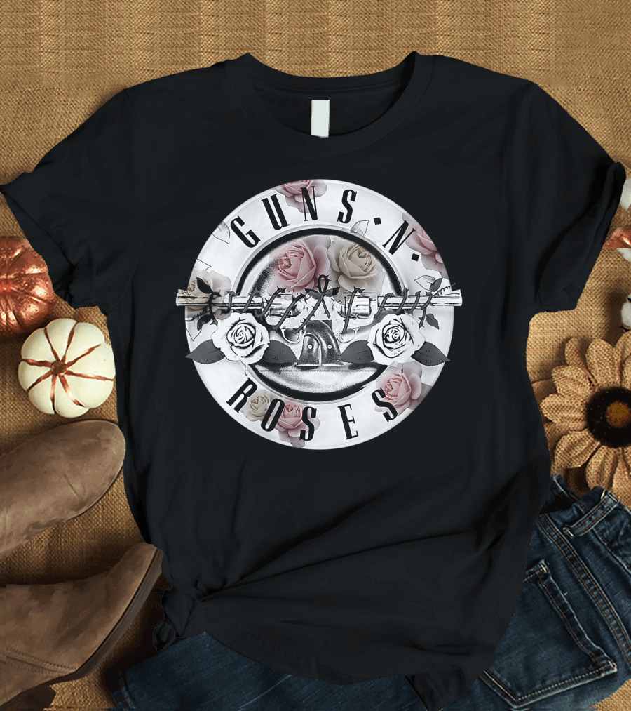 Guns N Roses Floral Bullet Logo with Roses and Guns T-Shirt