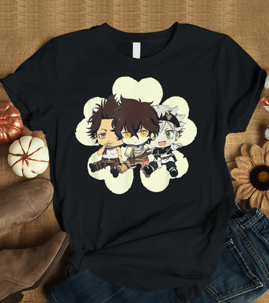 Cute Chibi Clover Anime Trio Characters T-Shirt