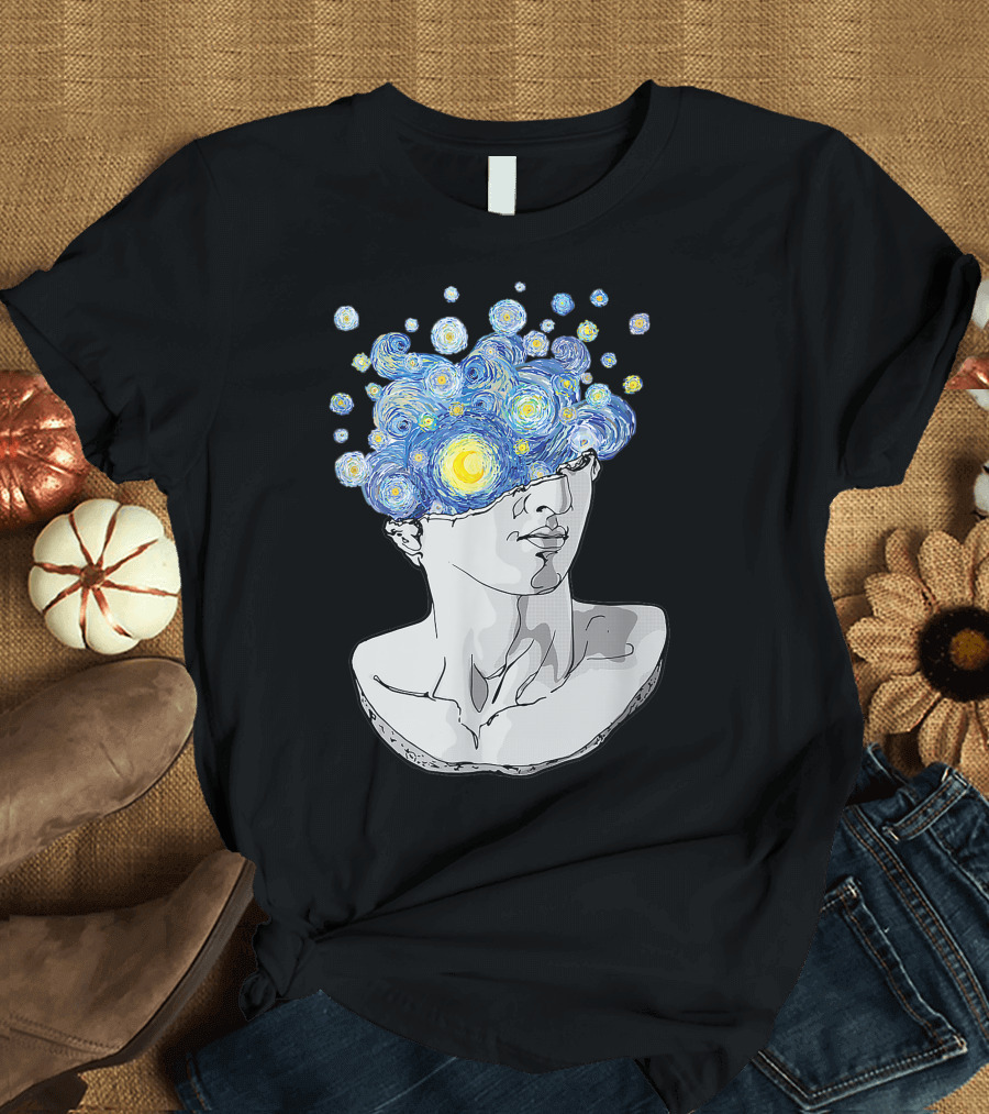 Van Gogh Starry Night David Greek Statue Aesthetic Fusion T-Shirt