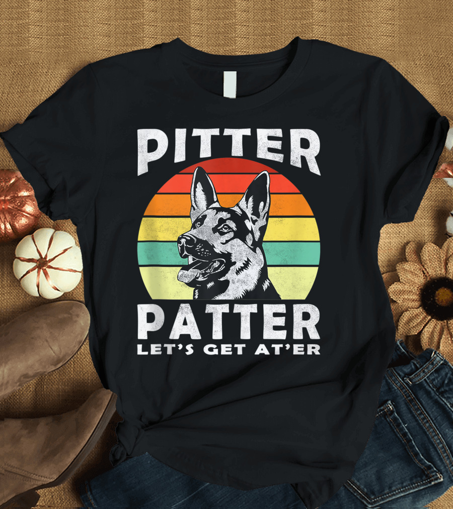Pitter Patter Let's Get At'er German Shepherd Dog Retro Vintage T-Shirt