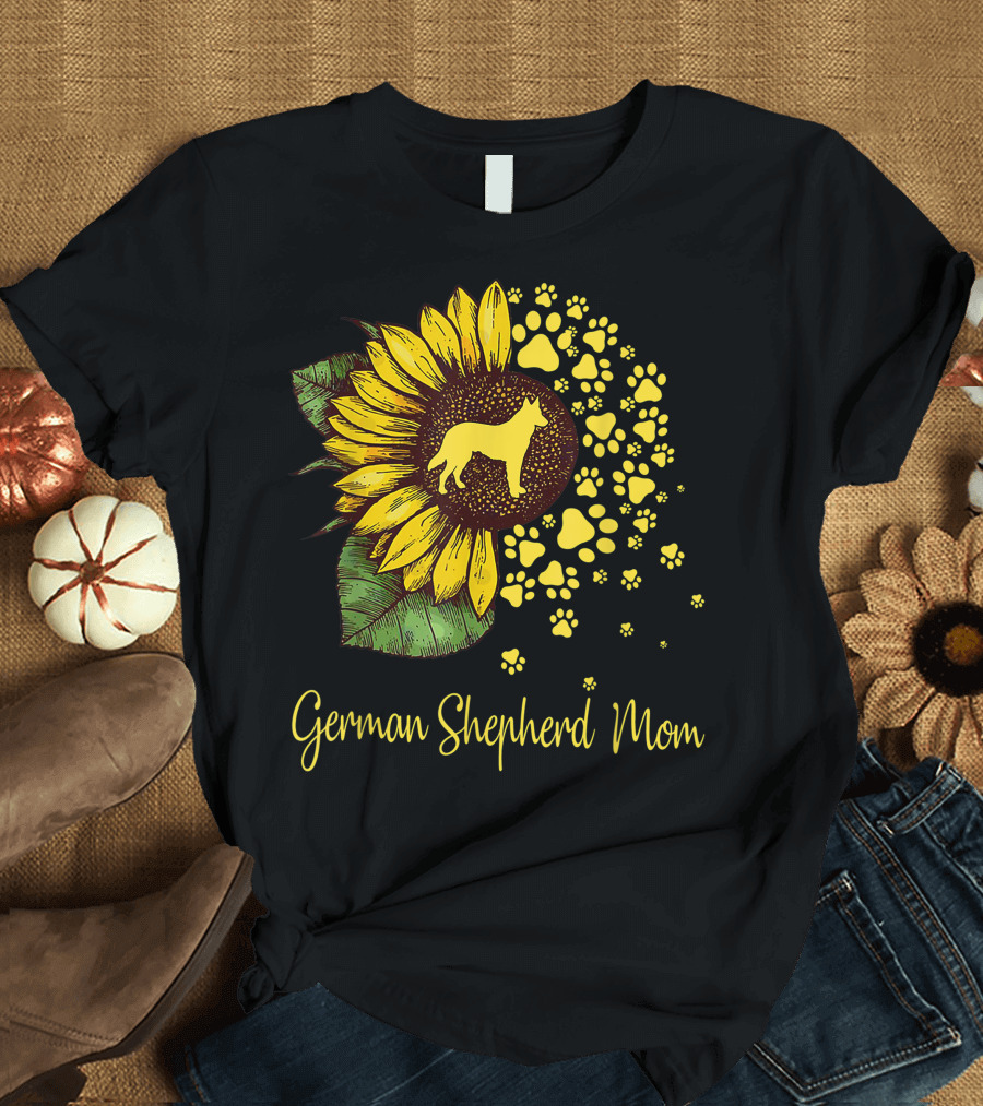 German Shepherd Mom Sunflower Paw Prints T-Shirt
