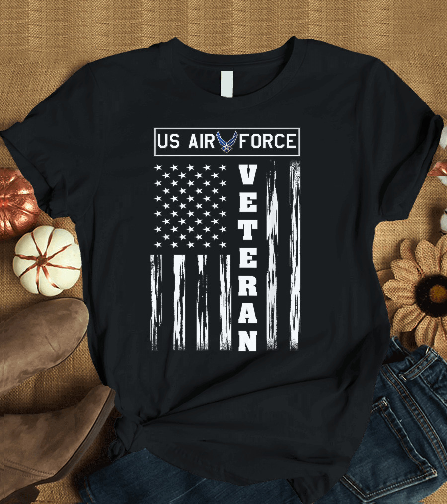 US Air Force Symbol Veteran Distressed American Flag T-Shirt