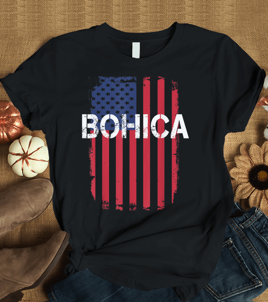 Funny Army Saying BOHICA Veteran Slang Bend Over with American Flag T-Shirt