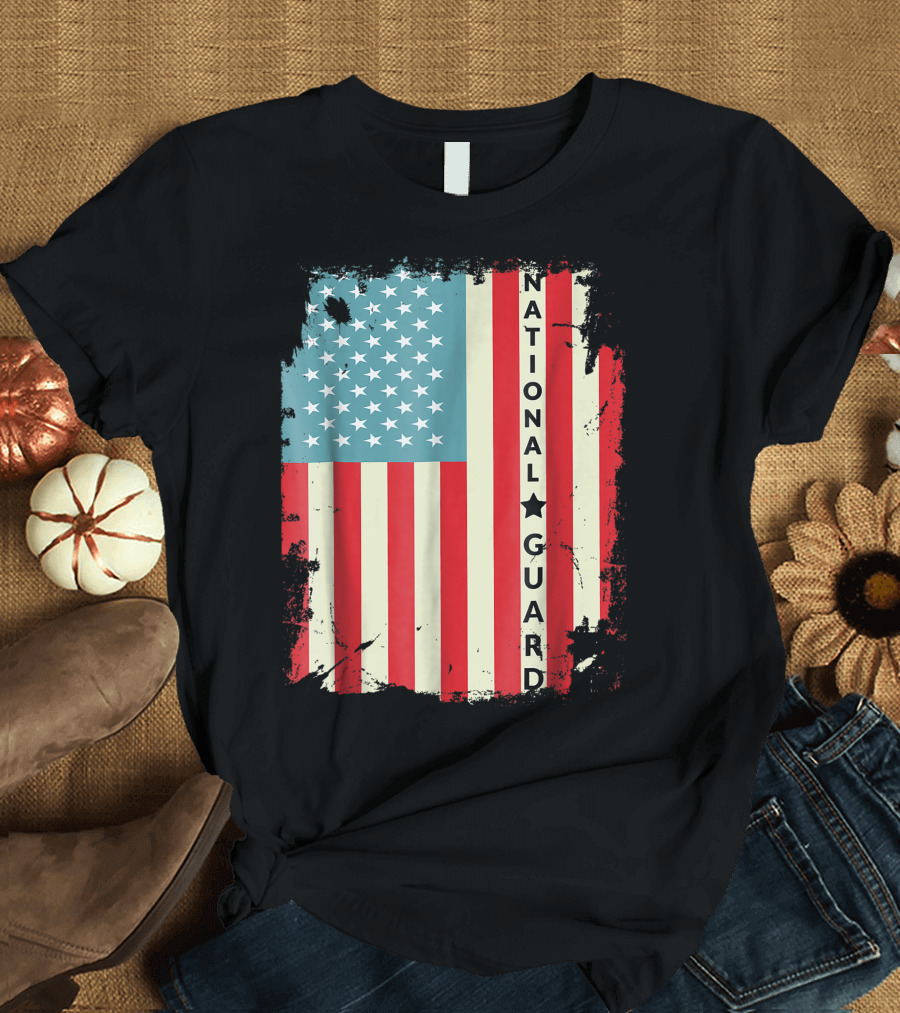 National Guard Distressed American Flag Veteran T-Shirt