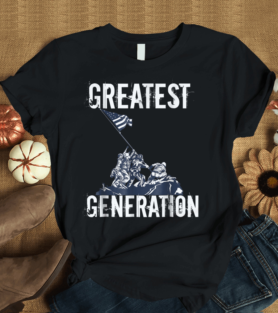 Greatest Generation WWII Veteran Flag Raising T-Shirt