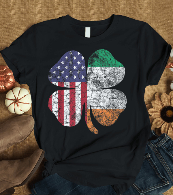 T-Shirt: St. Patrick's Day Shamrock with Irish and American Flags T-Shirt St. Patrick's Day Shamrock with Irish and American Flags T-Shirt