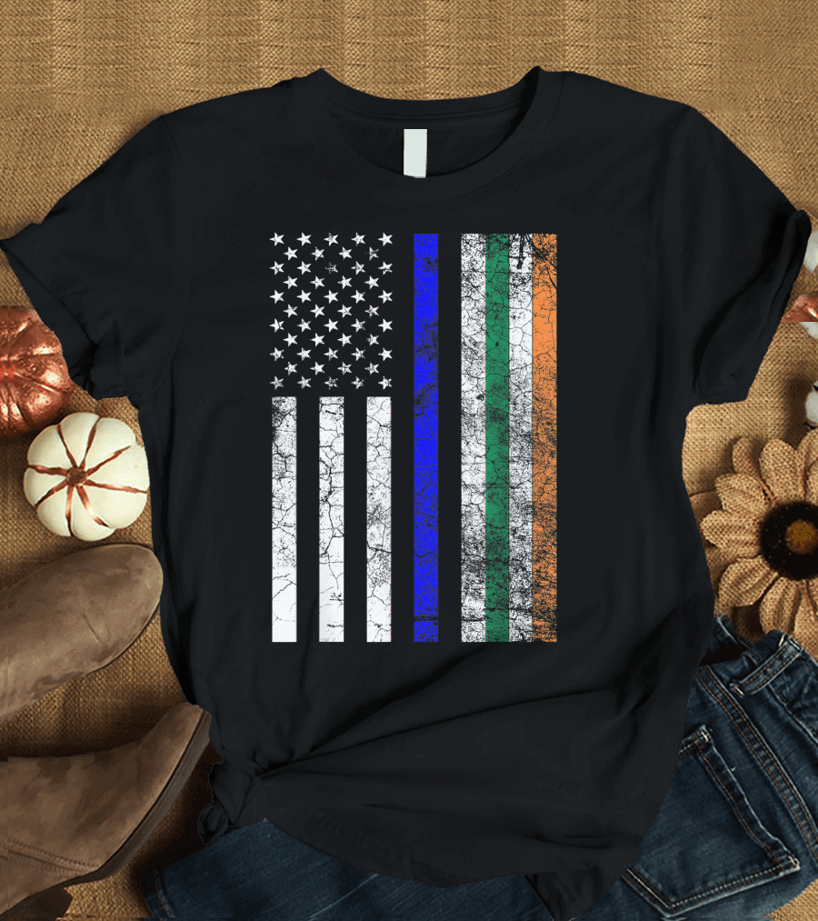 Police Officer American Flag Irish Colors Thin Blue Line T-Shirt
