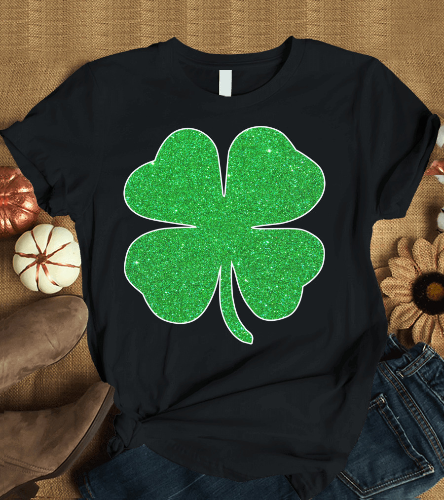 St. Patrick's Day Glitter Shamrock Clover Green T-Shirt