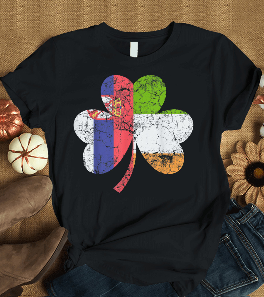 Irish Serbian Shamrock Flag Combination T-Shirt