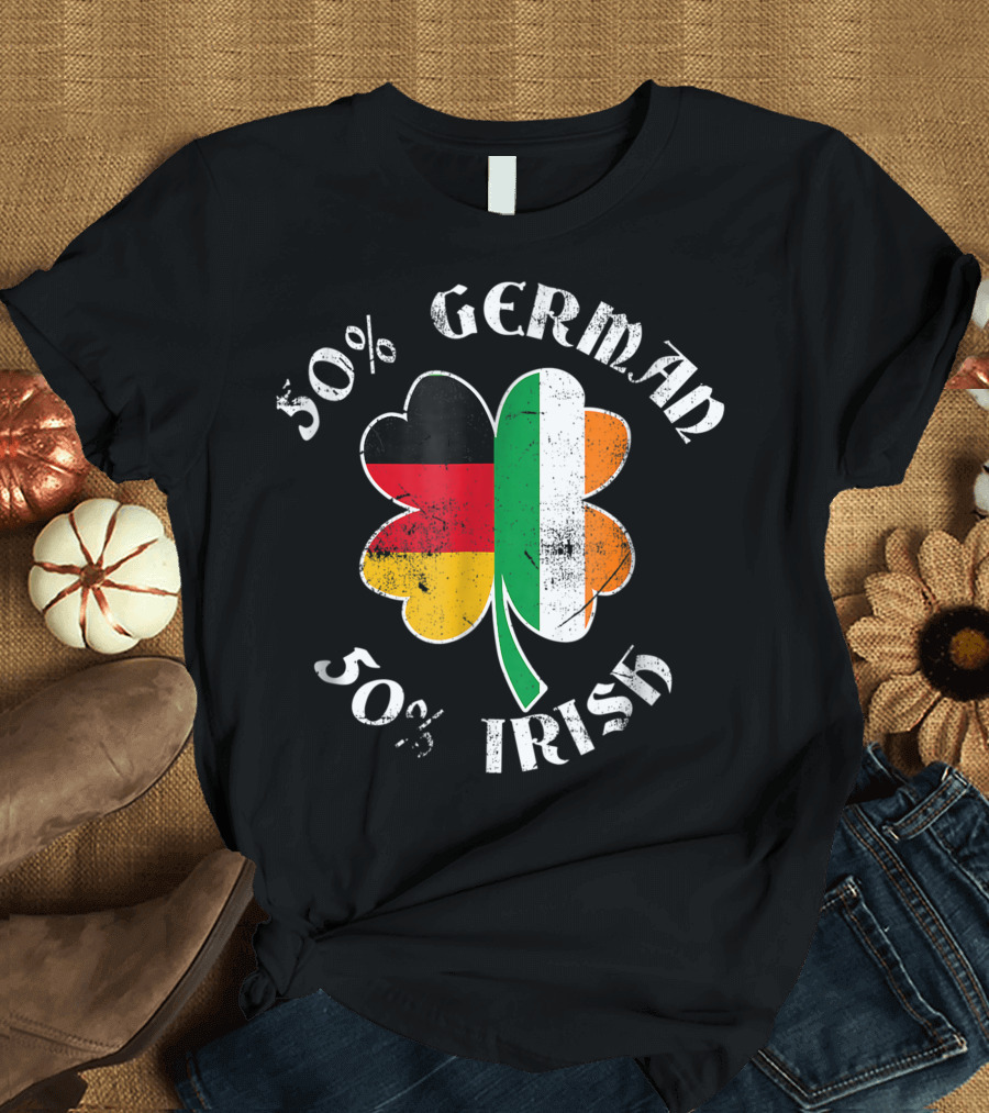 50% German 50% Irish Shamrock Flags T-Shirt