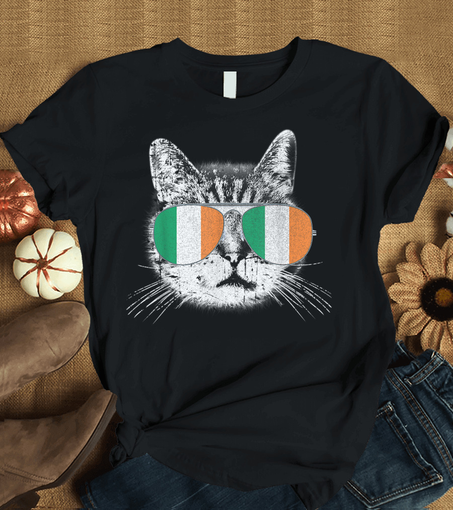 Irish Flag Cat St. Patrick's Day Catrick's Cattys Sunglasses T-Shirt