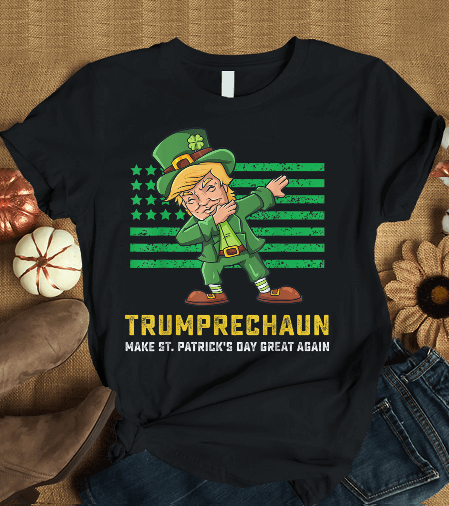 Trumprechaun Make St. Patrick's Day Great Again Dabbing American Flag T-Shirt