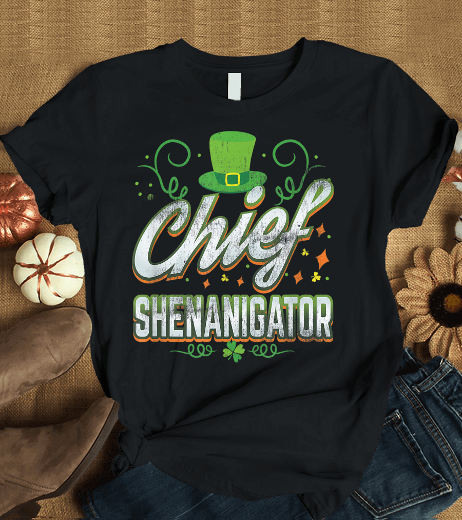 Retro Chief Shenanigator Lucky Leprechaun Hat St Patrick Day T-Shirt