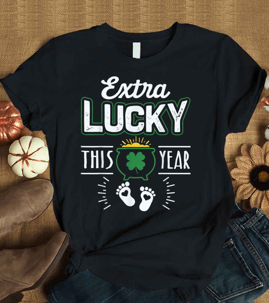 Extra Lucky This Year Shamrock Baby Footprints T-Shirt