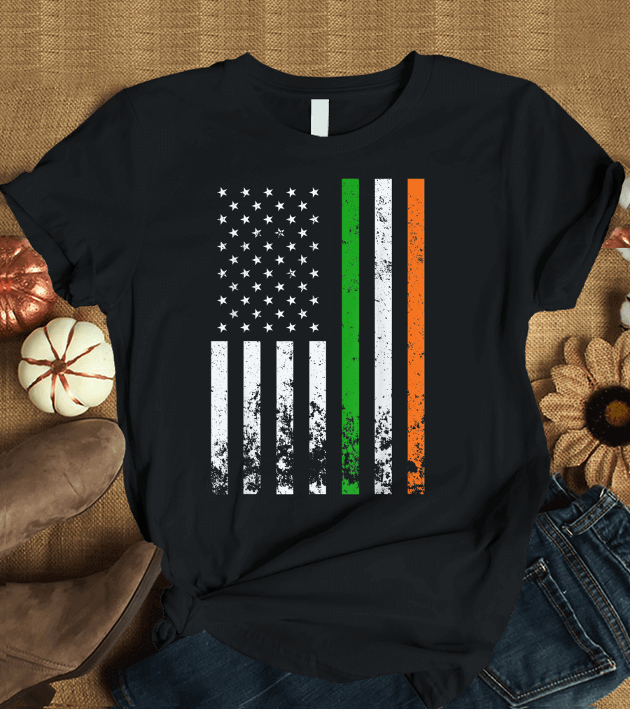 Irish American Flag Distressed USA Ireland Stripes T-Shirt