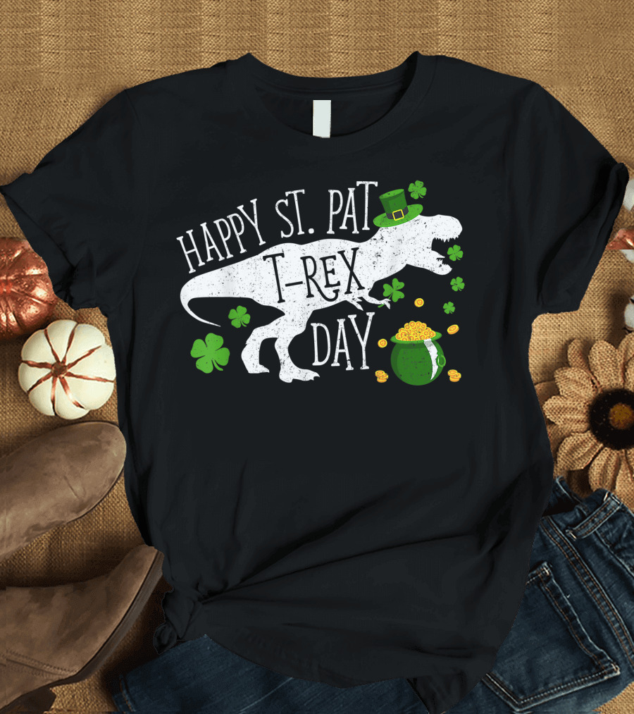 Happy St. Pat T-Rex Day Saint Patrick's Day Dinosaur Clover Coins Hat T-Shirt